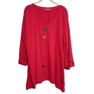 JM Collection Womens Knit Tunic XL Dark Pink Accent Buttons 3Q Sleeves Artsy